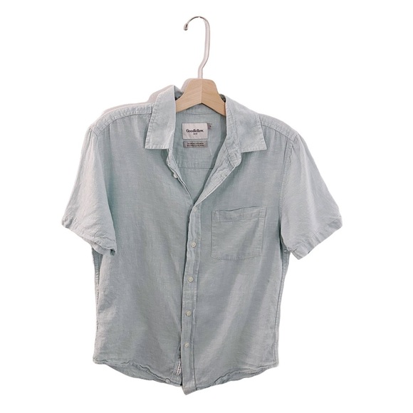 Goodfellow Casual Light Blue Men's Shirt Short Sleeve Linen Cotton Button Up - Picture 1 of 5